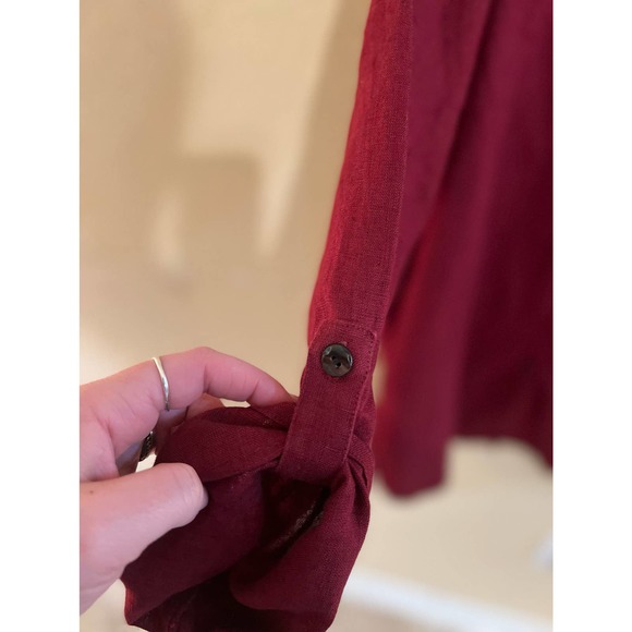 Chicos Design Womens Sz 2 Red Maroon 100% Linen Tunic Length Shirt (US size LG) - Picture 10 of 10